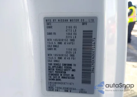 2019 Nissan Nv200 S z USA, uszkodzony, nr VIN 3N6CM0KN2KK711671